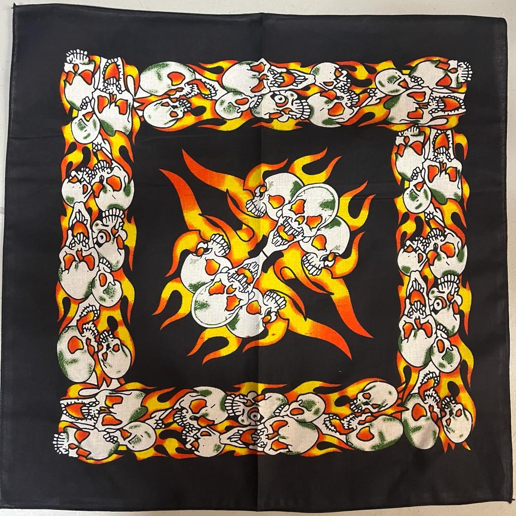 SKULL Design FLAMES BANDANA Head Wrap Neck Scarf Face Mask Halloween Biker