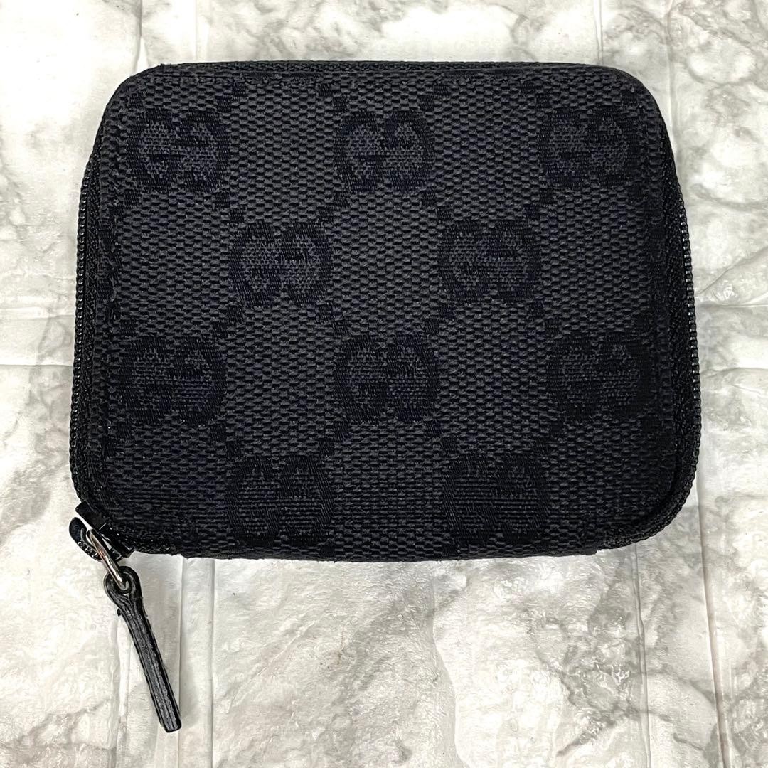Gucci GUCCI Coin Case Round Zipper GG Mini Wallet Black