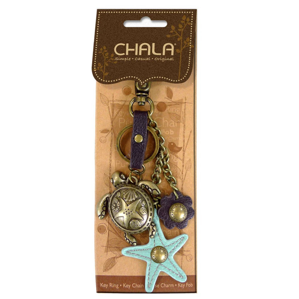 TURTLE AND STARFISH METAL CHARMING KEYCHAIN PURSE CHARM KEY FOB CHALA