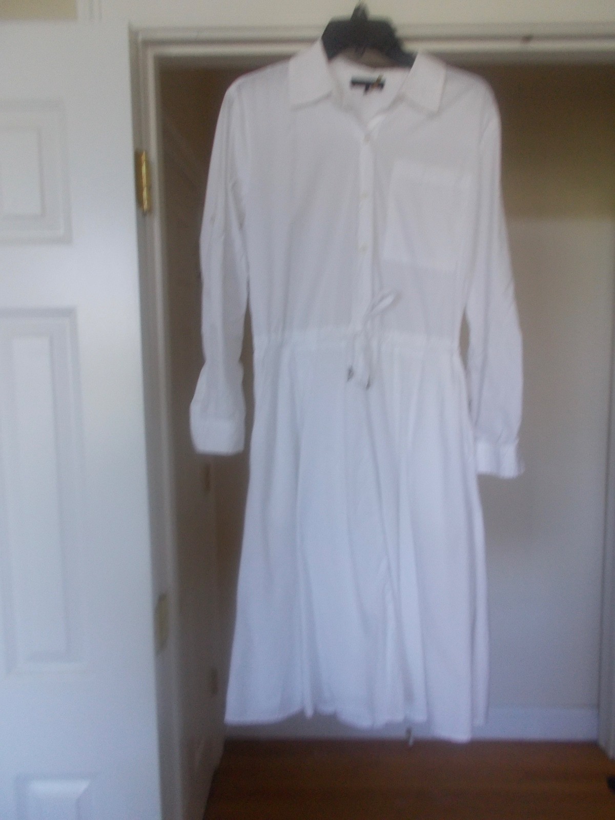 DONNA KARAN NEW YORK SHIRTWAIST SUN DRESS WHITE SIZE S