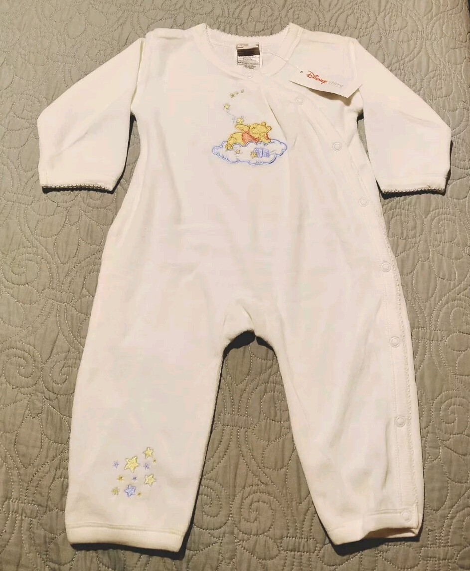 Vtg Disney Winnie The Pooh 1pc Embroidered 9mos Baby Outfit Velour NWT