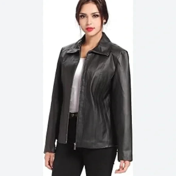 Vintage Colebook Black Leather Jacket Womens L Moto Biker Minimalist 90s