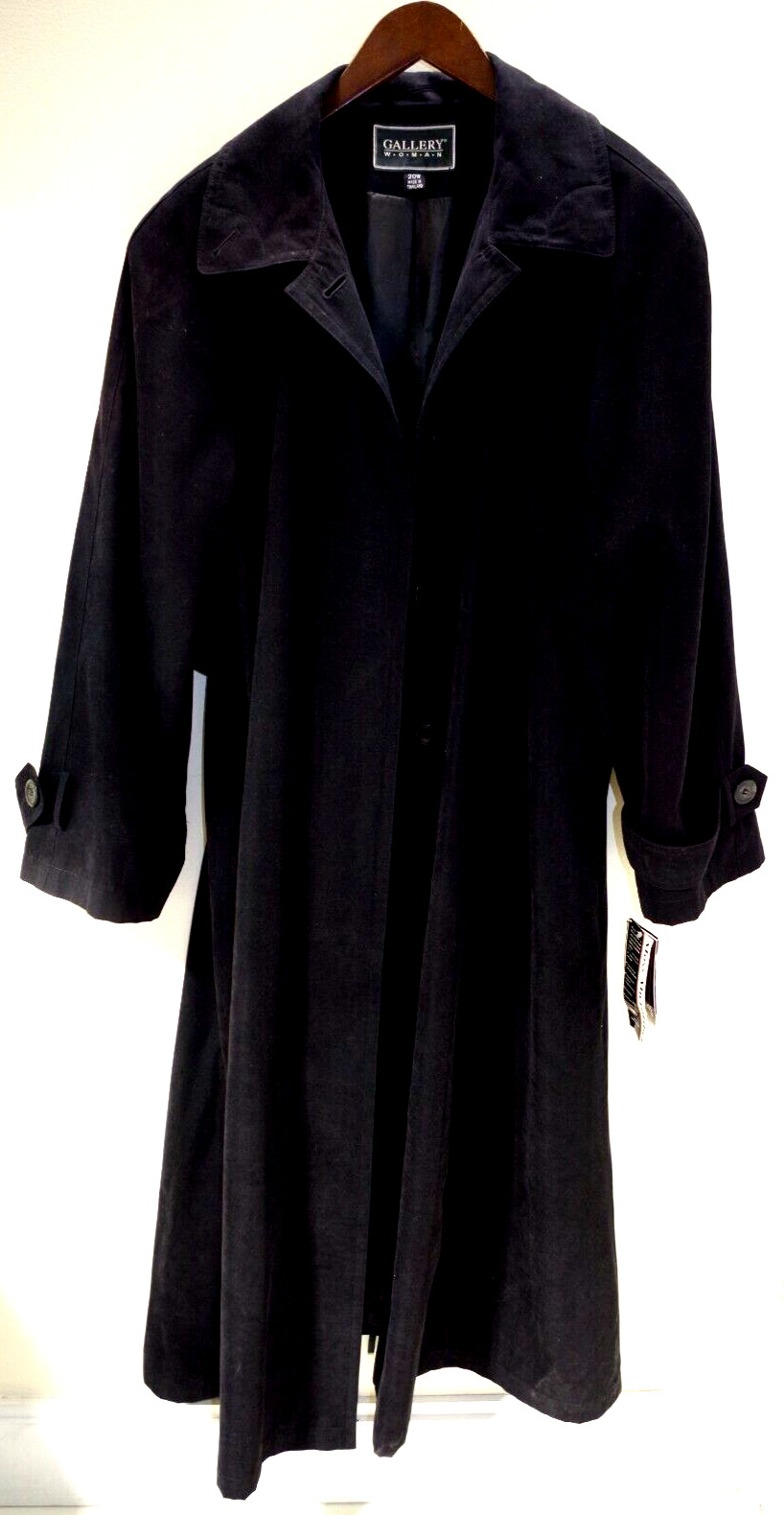 10B NWT Gallery All Seasons Coat Belted Black Woman 20W Moss Microfiber Trench