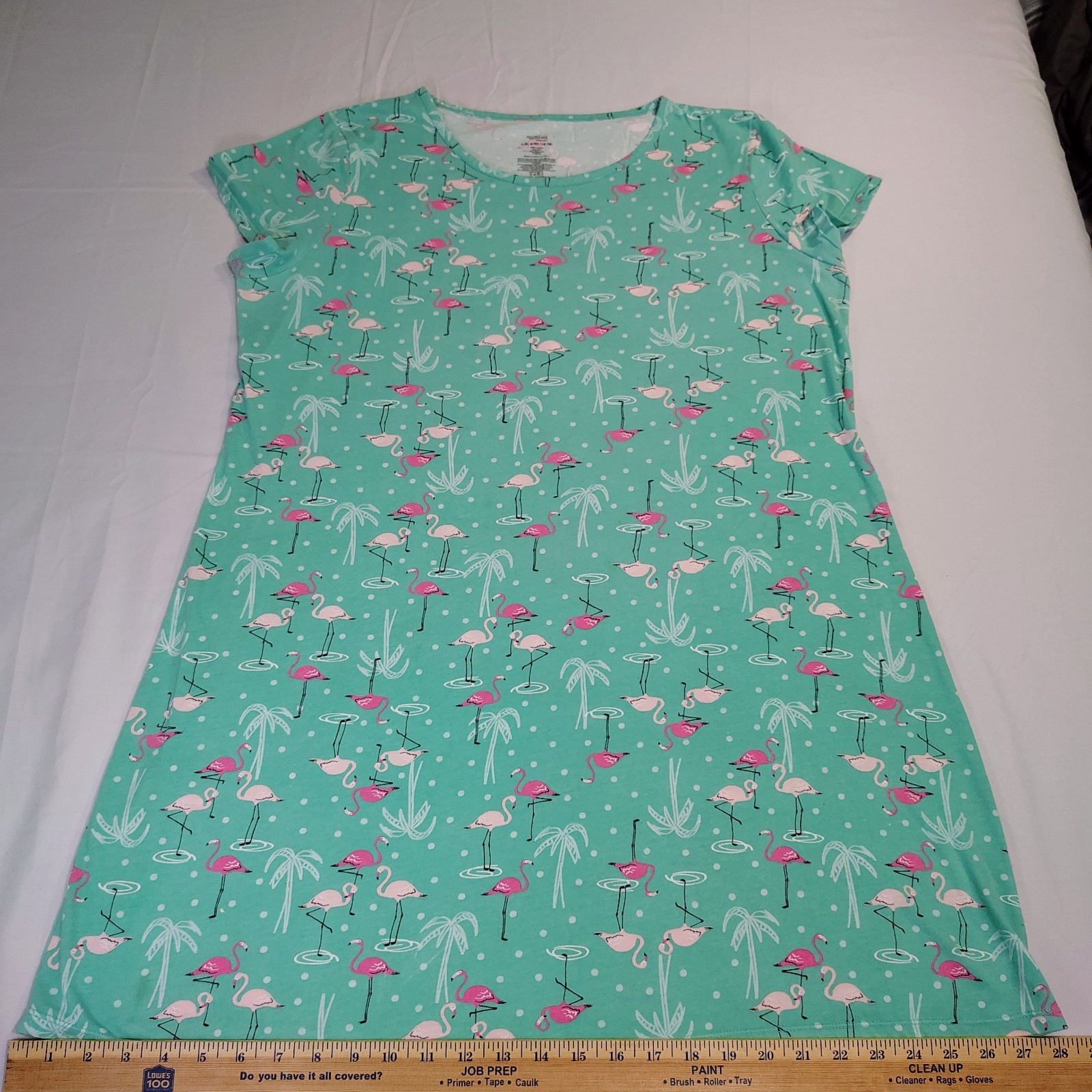 Secret Treasure Green Flamingos Palm Trees Sleepshirt Nightgown Nightshirt