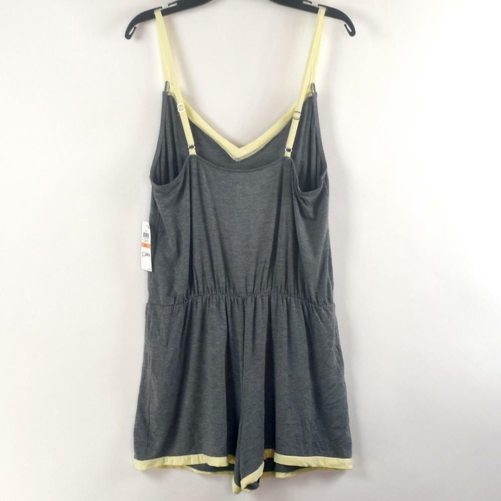 Alfani Womens Contrast-Trim Pajama Romper Oxford Gray Yellow Choose Size New