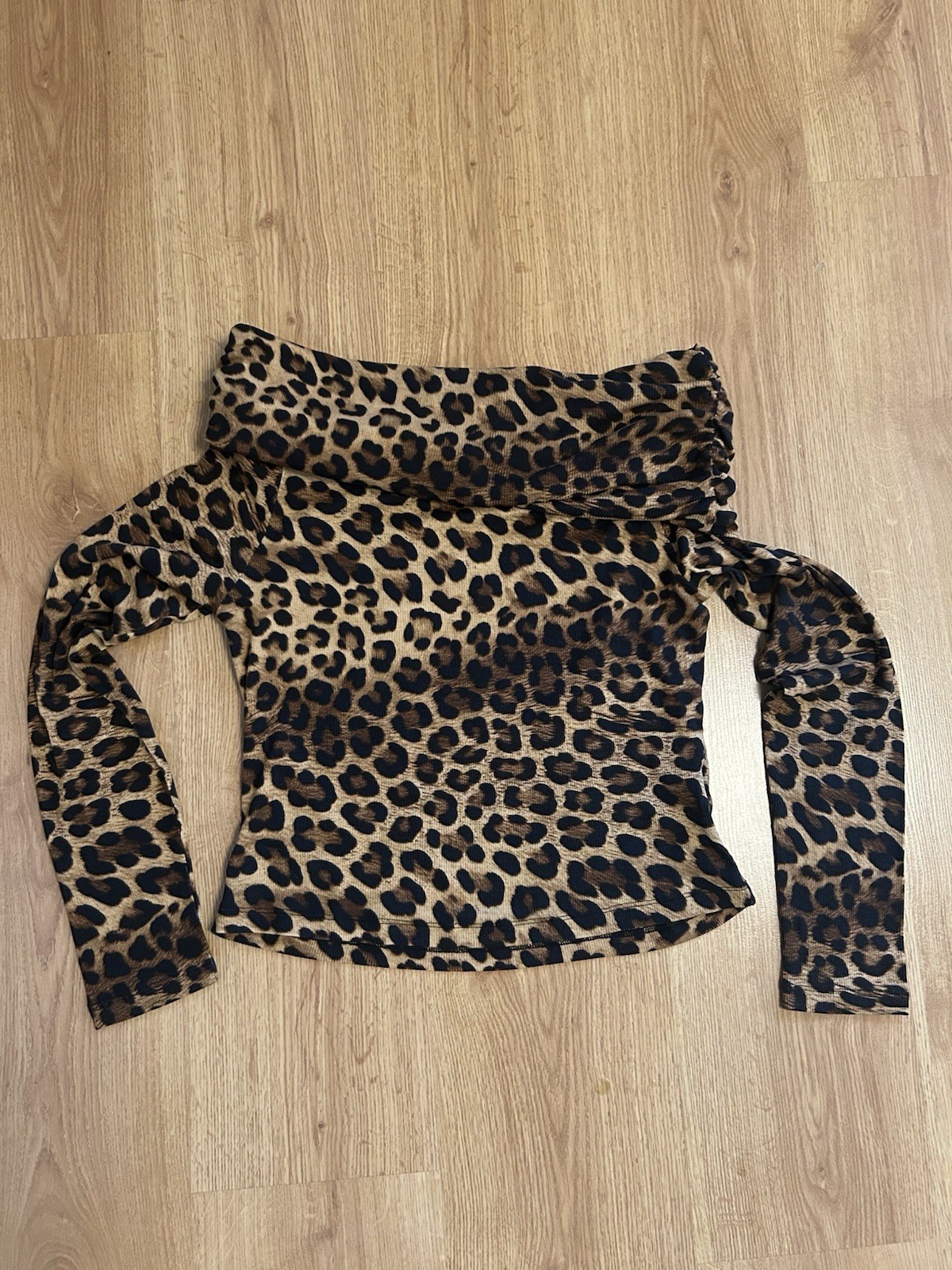 Next Leopard Print Bardot Off The Shoulder Long Sleeve Top Brown Black Size M