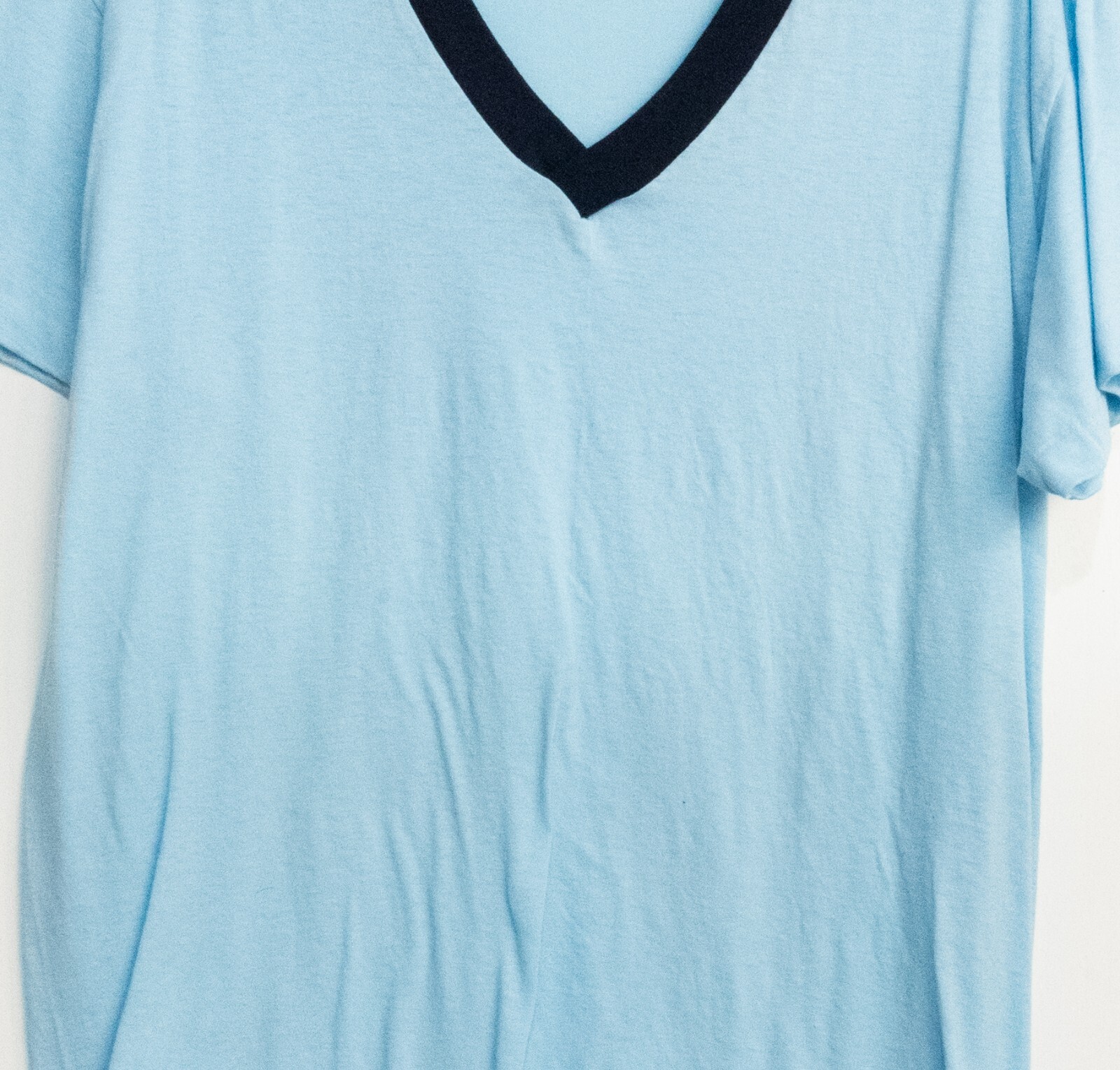 Ched by Anvil Womens Blue Polycotton Over Size Tee V Neck Short Sleeve One Size