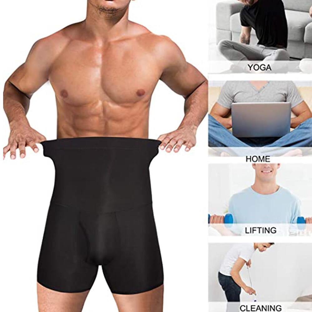 Men Compression Hi-Waist Boxer Shorts Tummy Slimming Body Shaper Girdle Pants