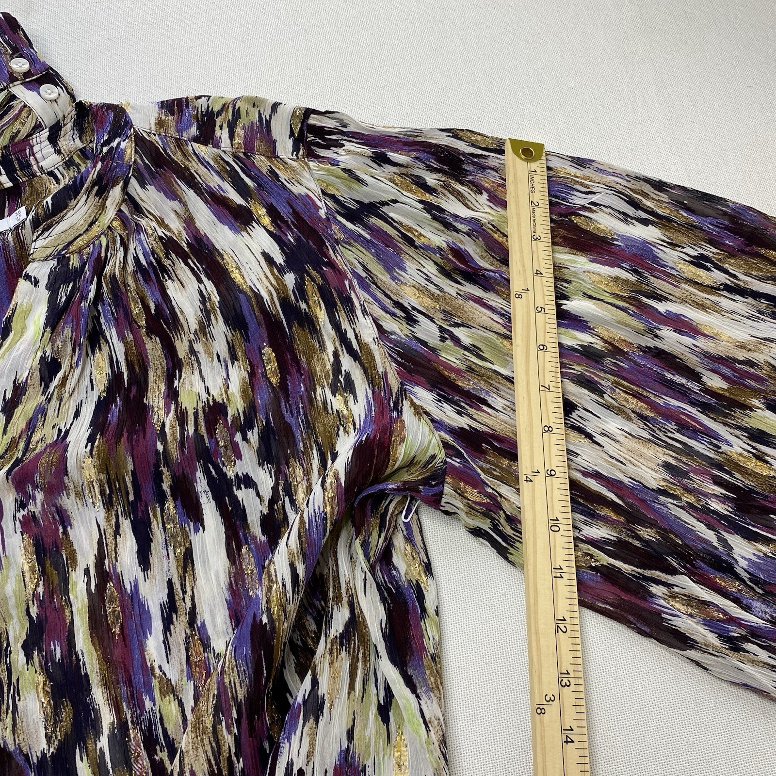 Chicos Purple Metallic Button Up Shirt Crinkled Semi-sheer Lightweight Sz 3.5/18