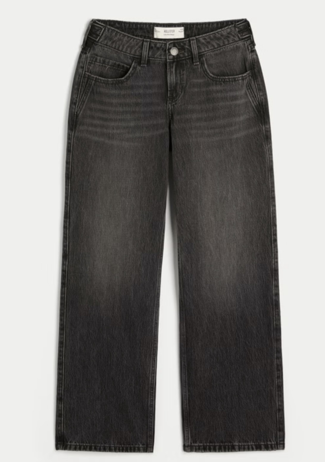 NWT 2 26r Hollister Adjustable Waist Low Rise Washed Black Baggy Denim Jeans