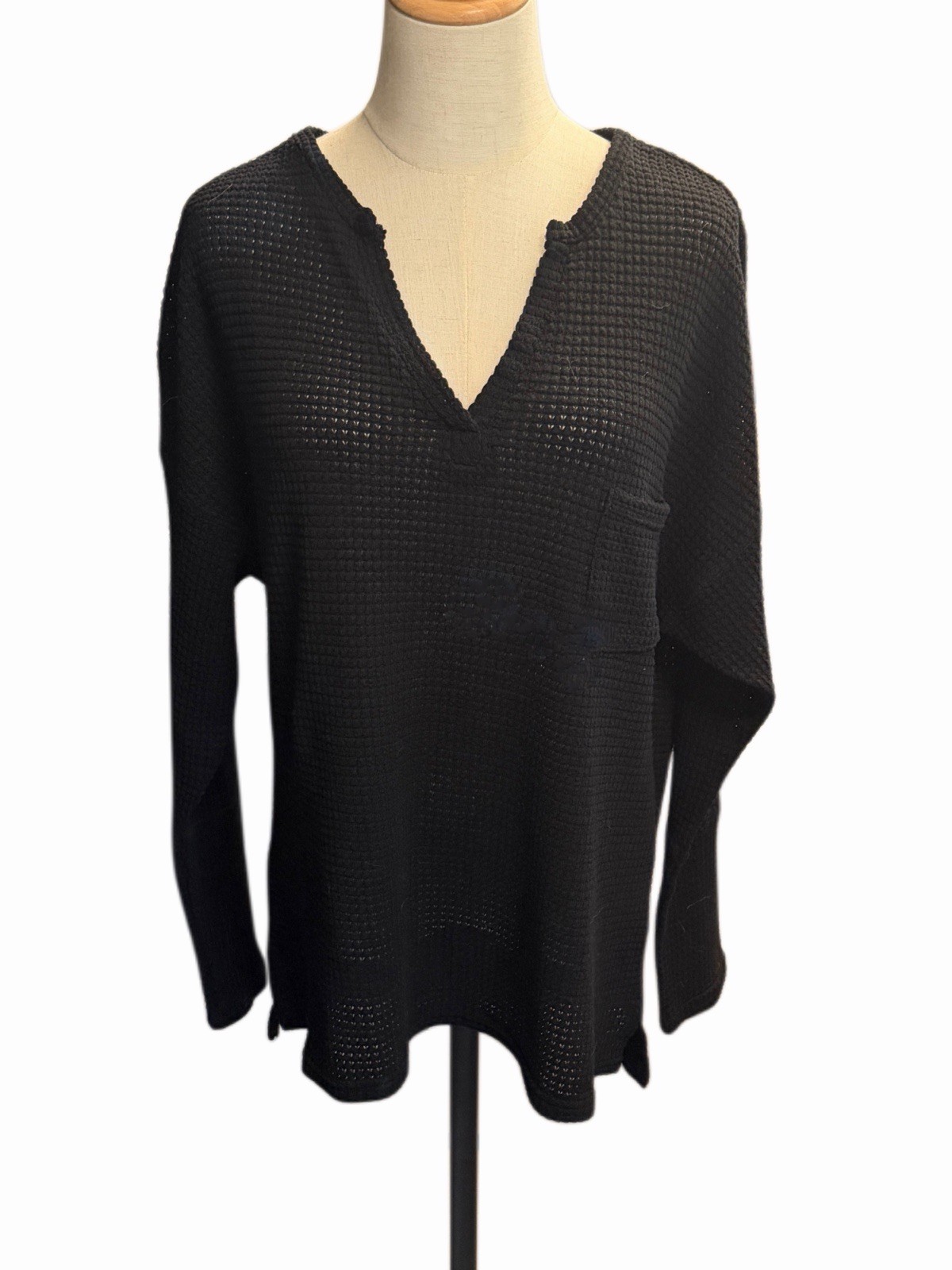 PINKMSTYLE Women’s XL Black Cotton Sweater Open Knit Long-Sleeve Hippie Boho