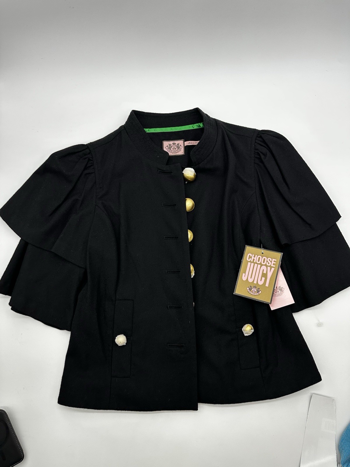 Juicy Couture Black Wool Military Jacket NWT Gold Buttons Sz 0 $328 Retail