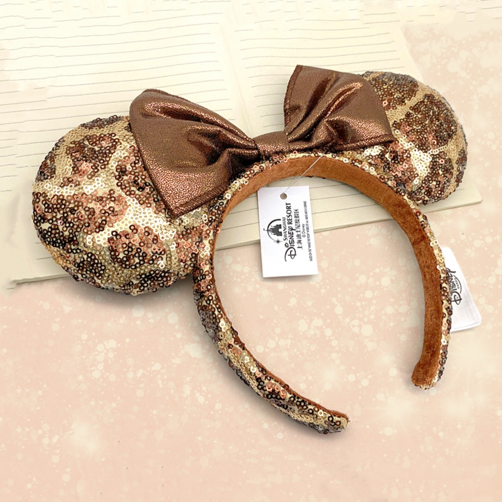Disney` Animal Kingdom Parks Headband Minnie Mickey Ears Giraffe Print Spangle