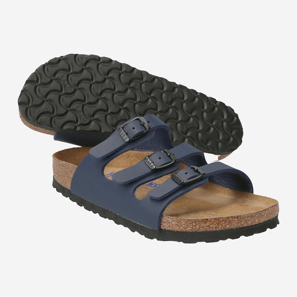 Birkenstock Florida Soft Footbed Blue Birko-Flor Three-strap Sandal Women Shoes