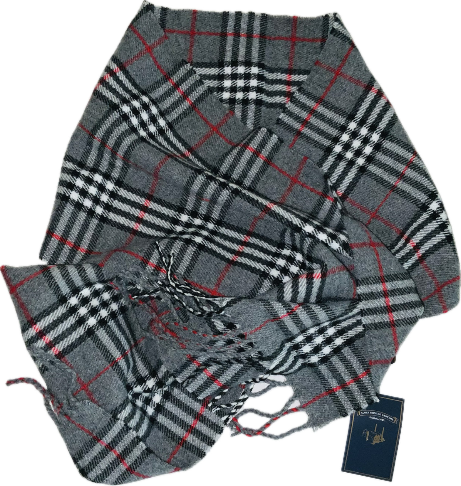 James Pringle Weavers Men’s Grey Military Rectangle 100% Acrylic Scarf NWT