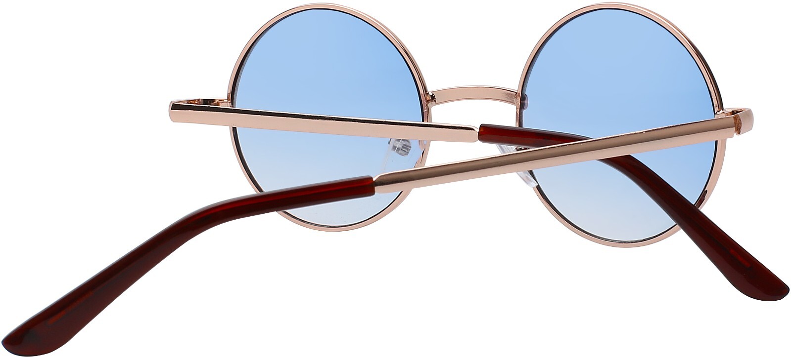 ROUND SUNGLASSES BLUE TINTED COLORED LENS 43mm METAL GOLD FRAME HIPPIE RETRO UVB