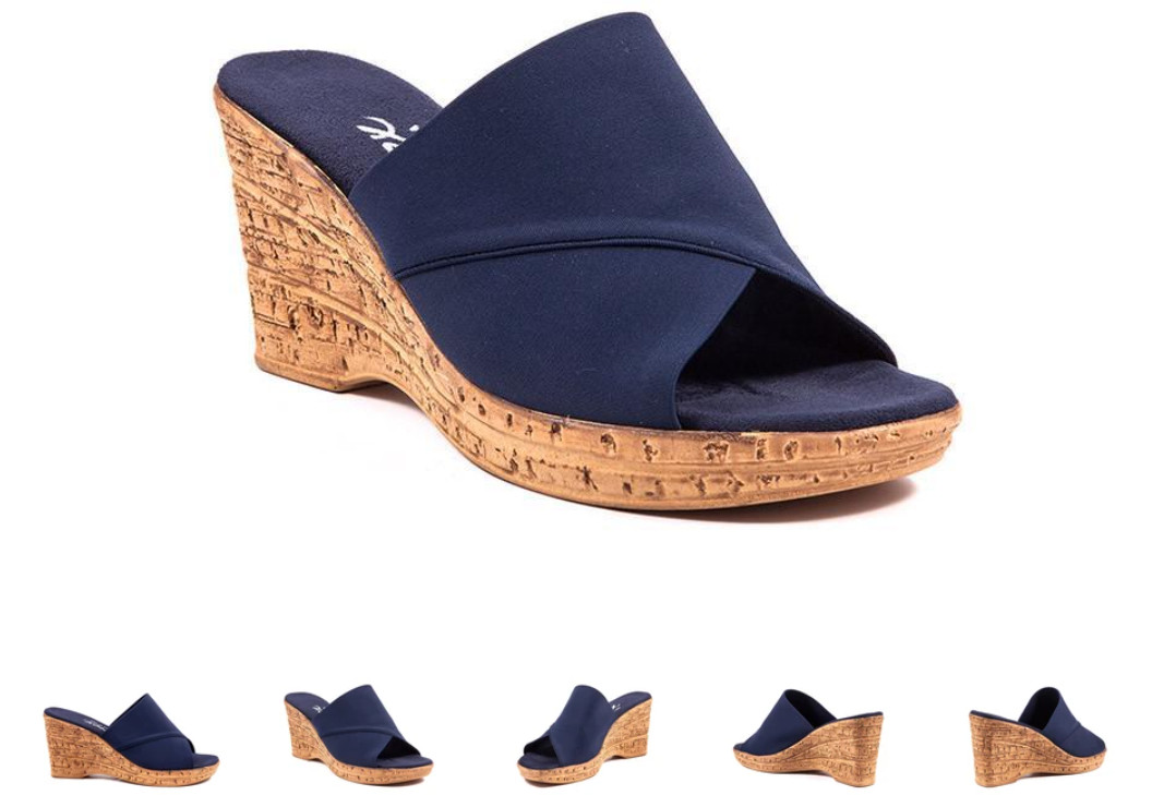 Onex Christina Navy Elastic Cork Wedge Sandal Women’s US sizes 5-11/NEW!!!