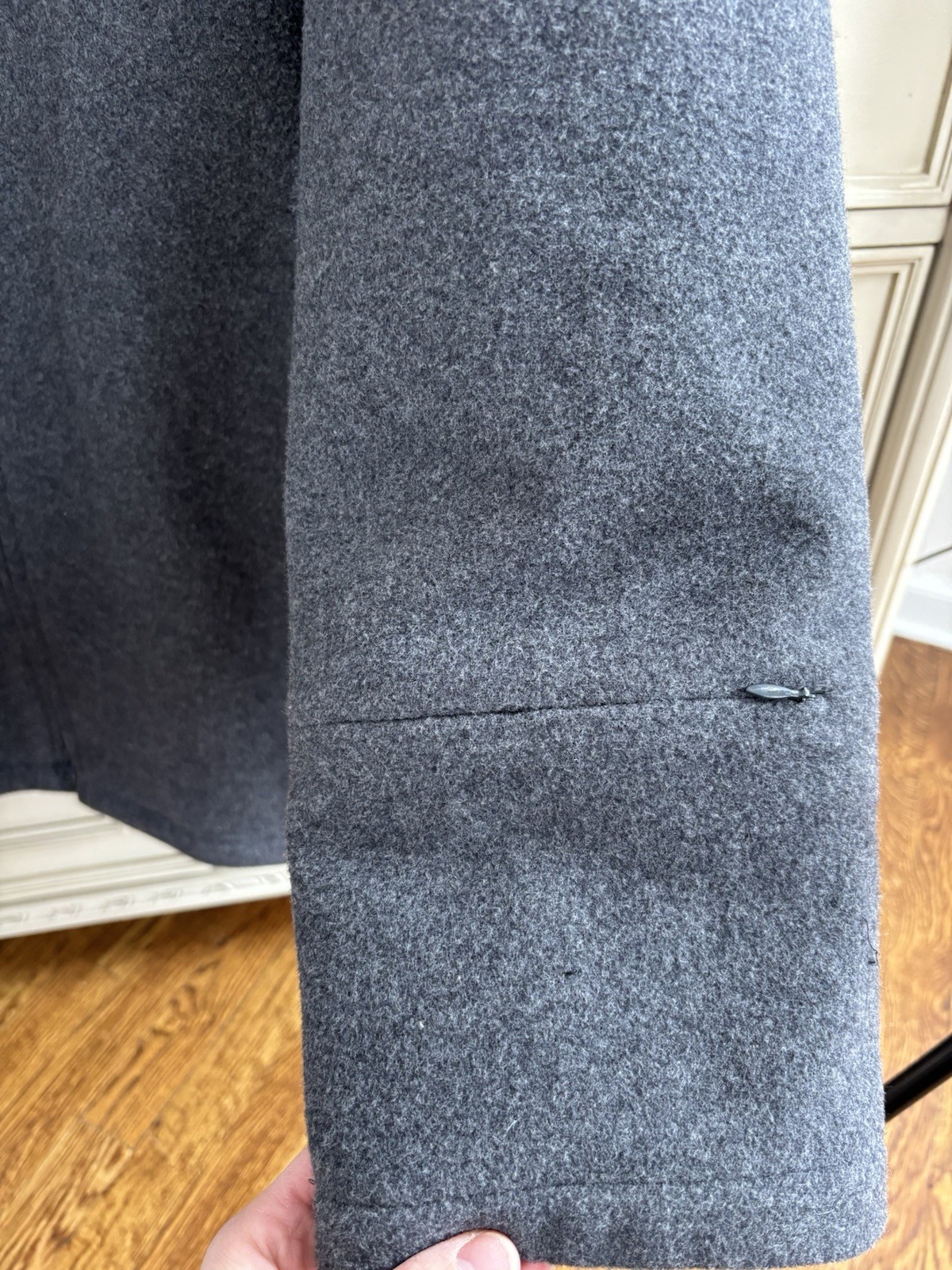 Strellson Men’s XL Wool Full Zip Jacket Long Gray Vintage Pockets Warm Poland