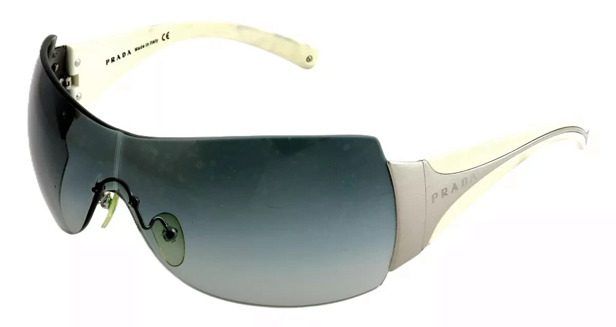 rare PRADA SPR04I 1BC-3M1 Ivory Gray Shield Wrap Sunglasses Italy