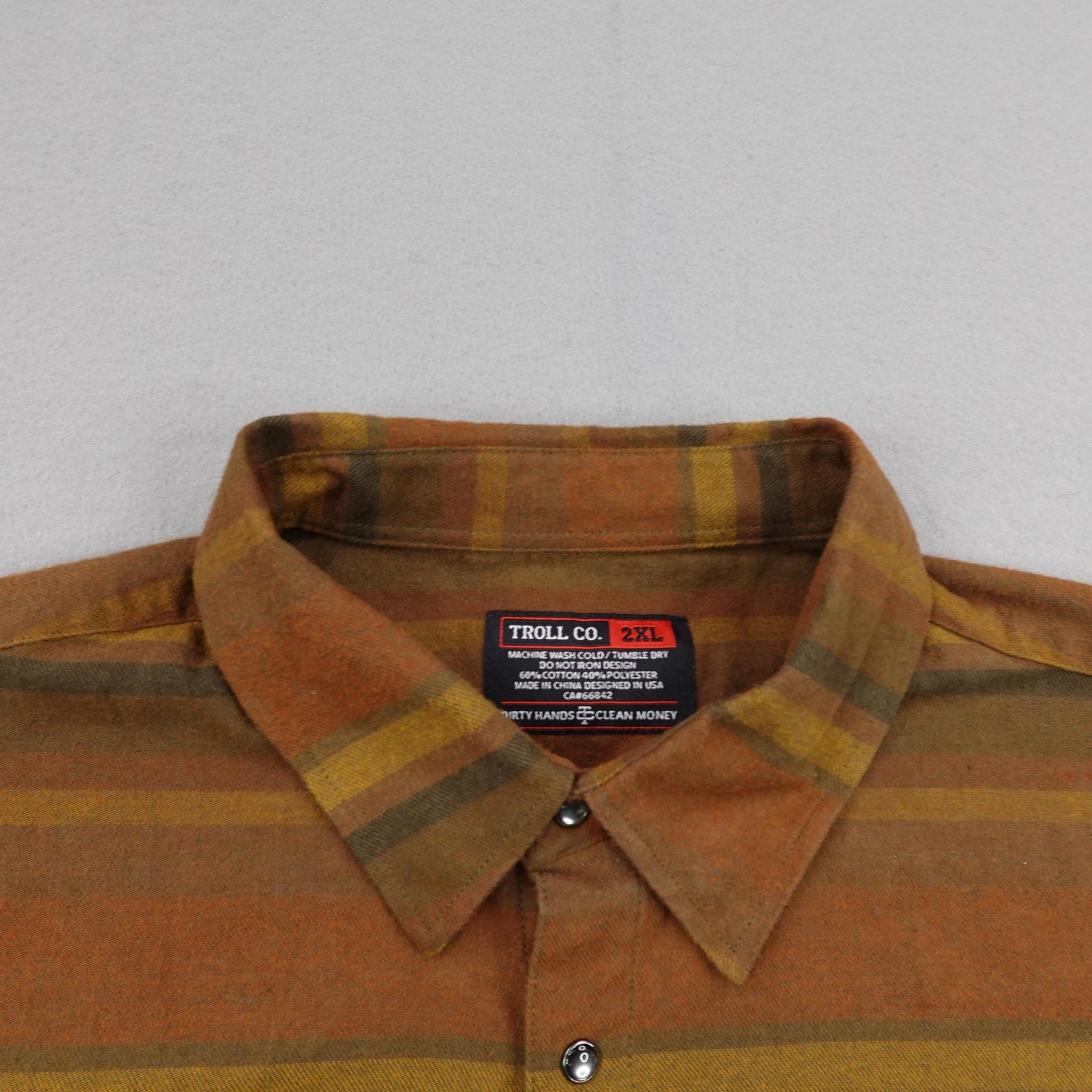 TROLL CO Shirt Mens 2XL XXL Brown Striped Flannel Pearl Snap Up Work Utility