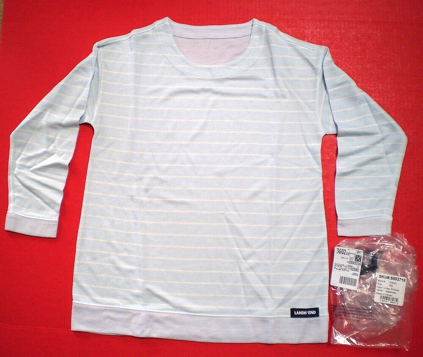 Land’s End Long Sleeve REVERSIBLE T-SHIRT, Light SKy Blue Striped, Size XS, NWT
