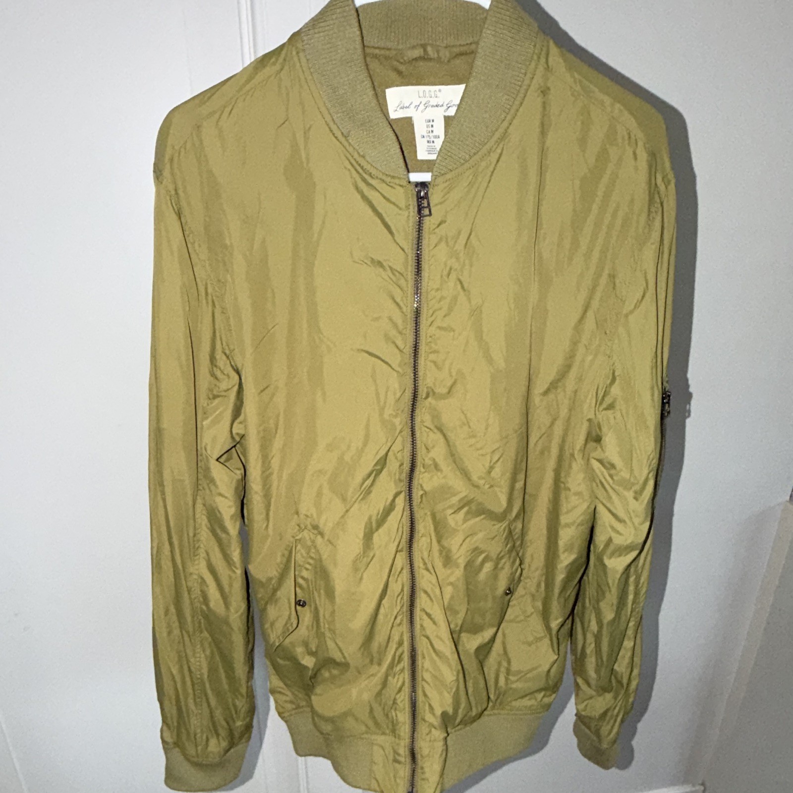 L.O.G.G. Green Full Zip Bomber Jacket Men’s M Regular Fit Lined Solid Military