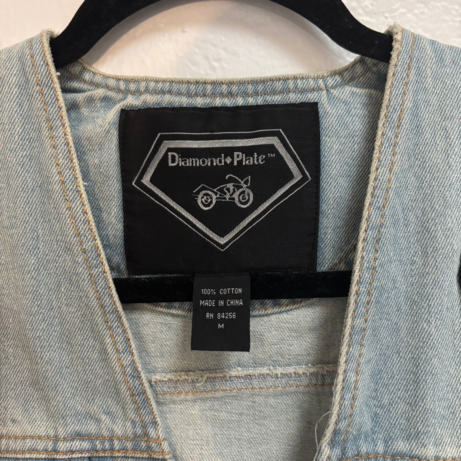 Diamond Plate Harley Davidson Eagle Patch Denim Biker Vest Light Wash Mens M