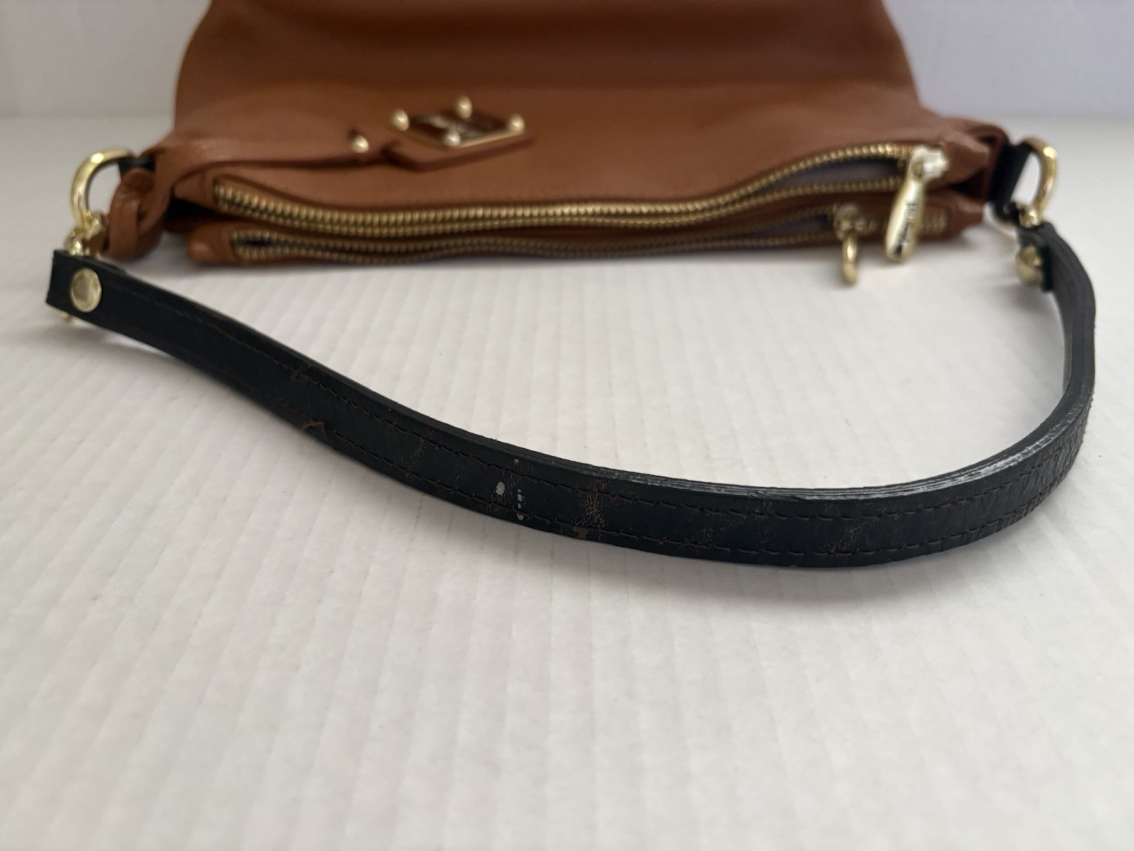 Valentina Italia Brown Leather Shoulder Bag Dark Brown Strap and Gold Hardware.