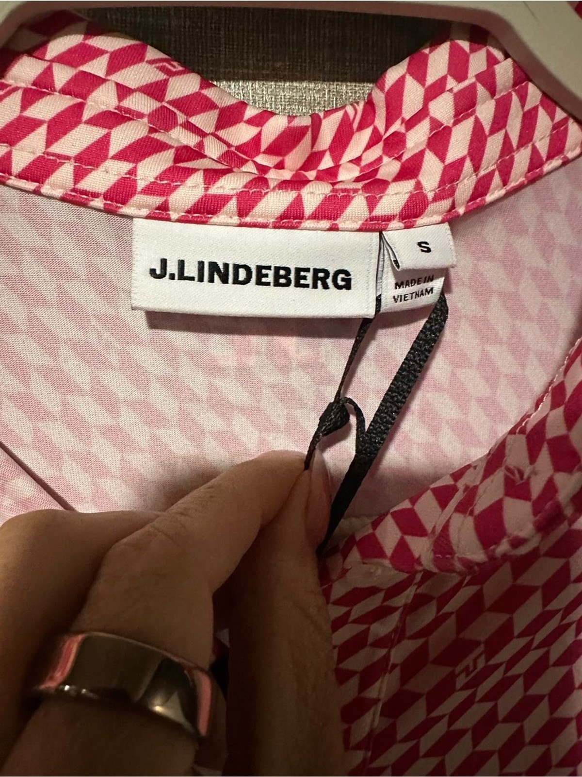 NWT UNRELEASED 2027 J.Lindeberg Pink Geo Print Women’s Polo Shirt