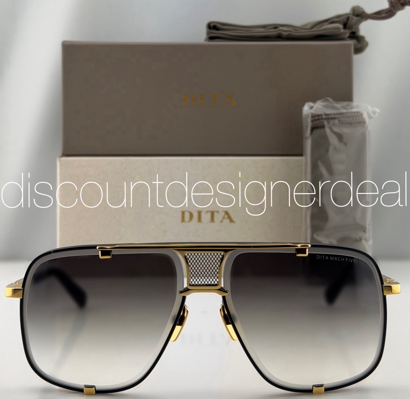 DITA Mach-Five Sunglasses Black Gold Gray Gradient 64mm DRX-2087-A-BLK-GLD NEW