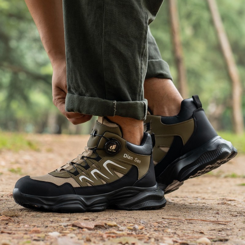 Men Comfortable Work Boots Rotary Buckle Safety Shoes Anti shock Steel toe shoes