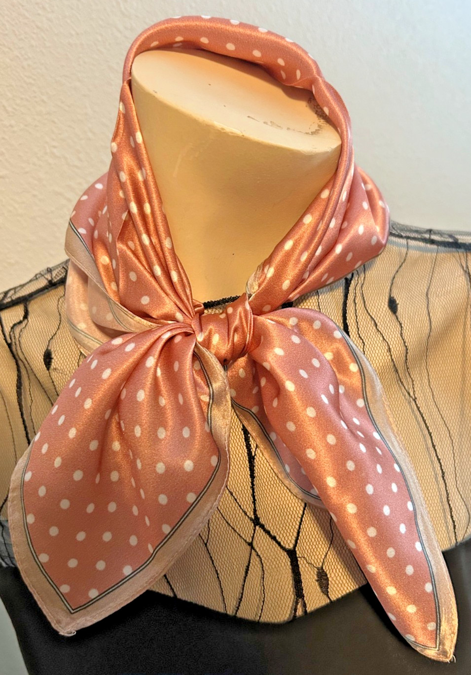 NEW 20 x 21 In. Sq. Med. Deep Pink, White Polka dots 100% Silk Pat.- SS 1050