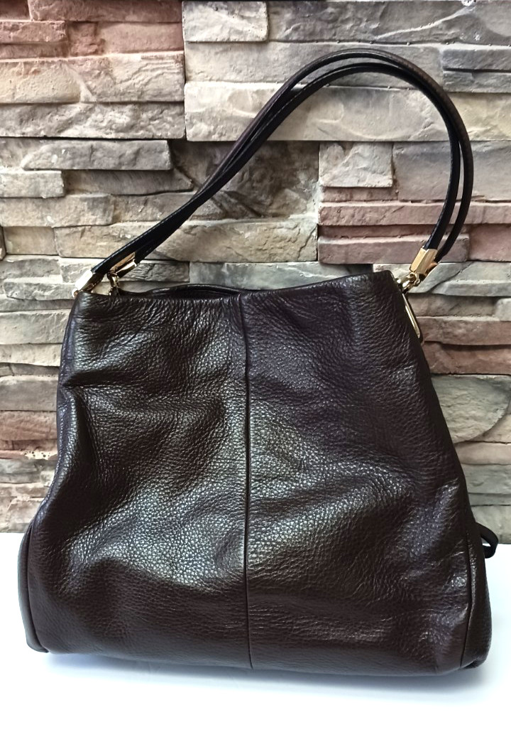 Vintage Coach Madison Phoebe 26224 DARK BROWN Pebbled Leather Bag 2010s * NOS