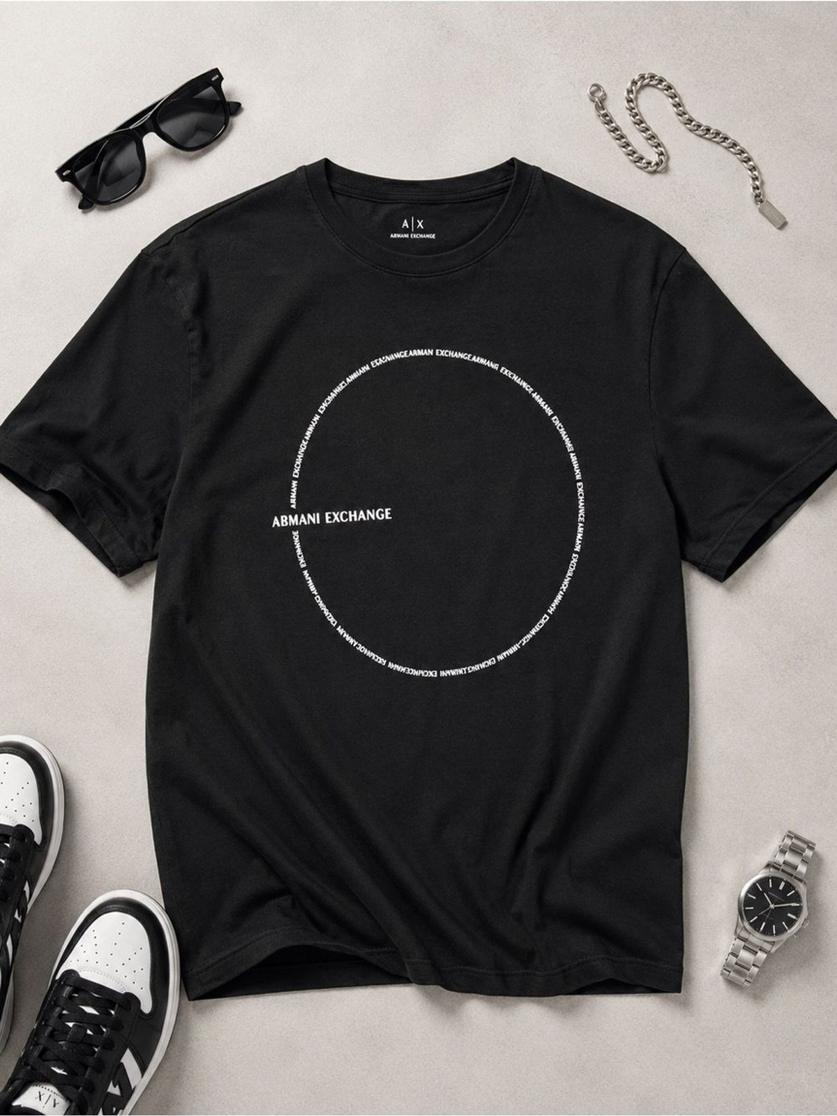 Armani Exchange Black Tee with White Circular Logo