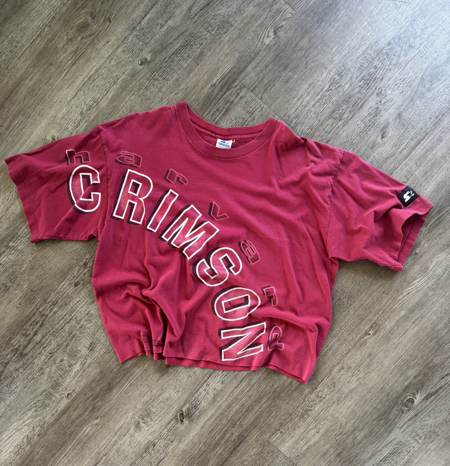 Vintage 90’s Rare Starter Harvard Crimson University Custom Crop T Shirt XL