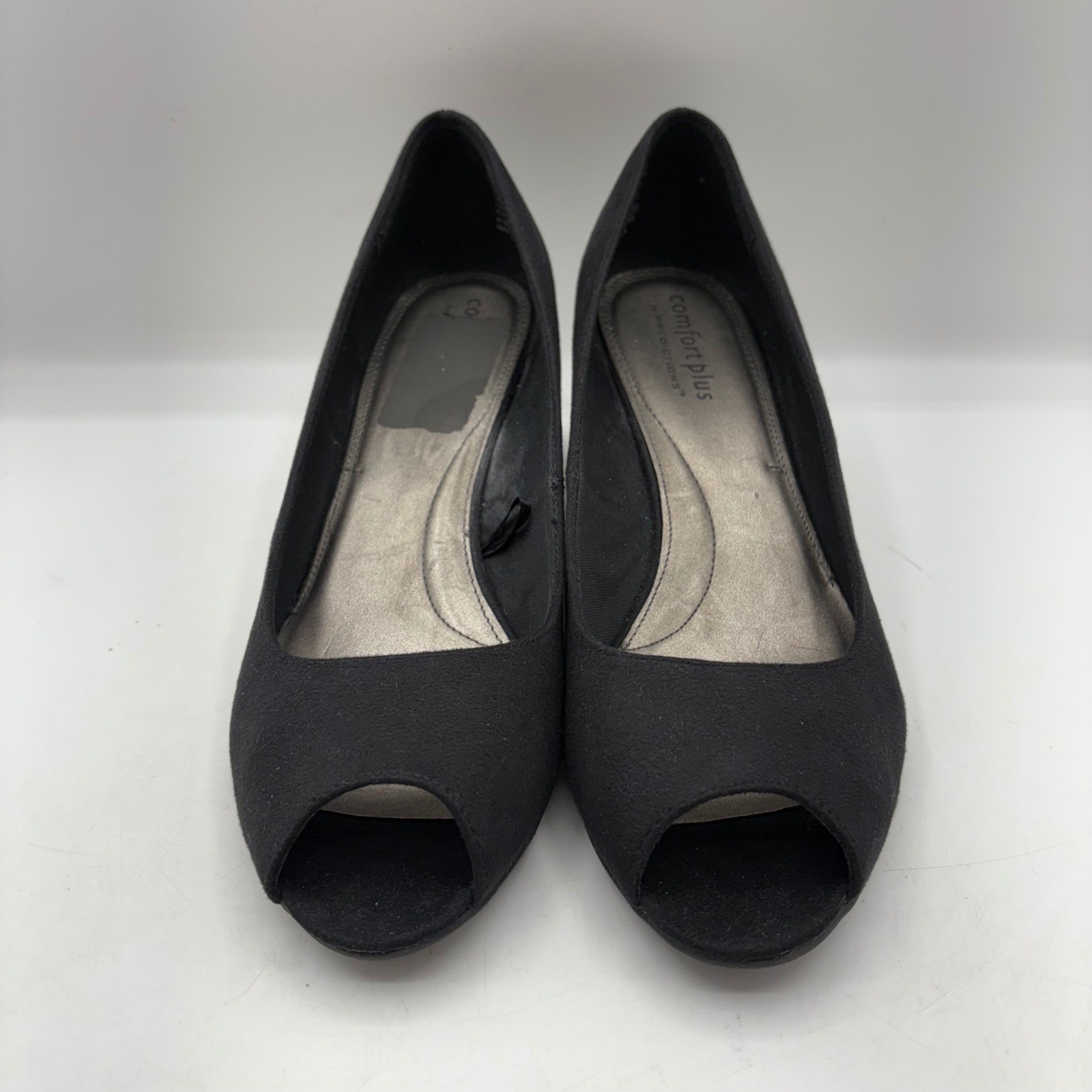 Comfort Plus by Predictions Black Peep Toe Wedge Heels Size 10