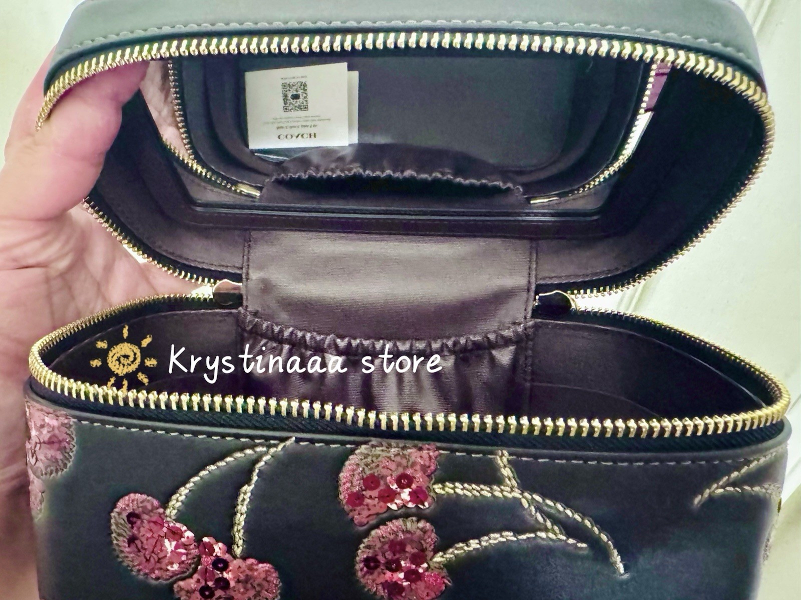 NWT Coach Cosmetic Makeup Case With Cherry Print Black Multi CDC13
