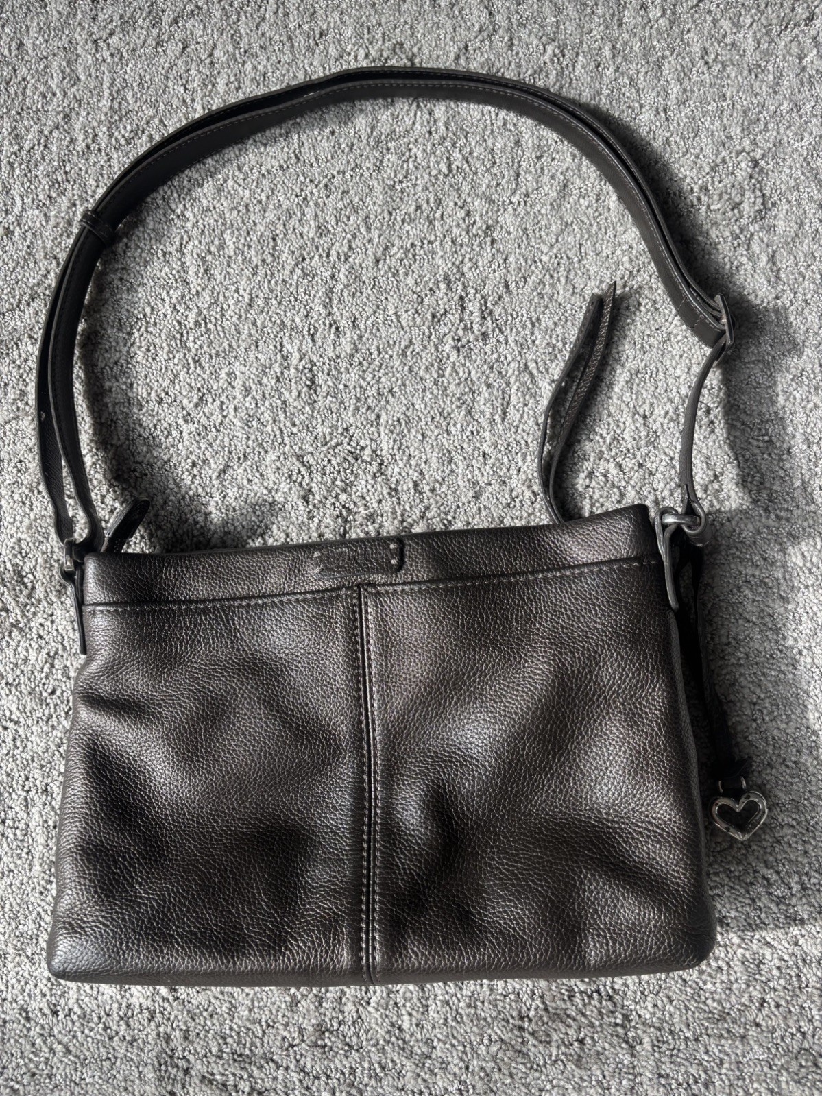 BRIGHTON Crossbody Organizer in Cappuccino Pebbled Leather w/ Silver Studs