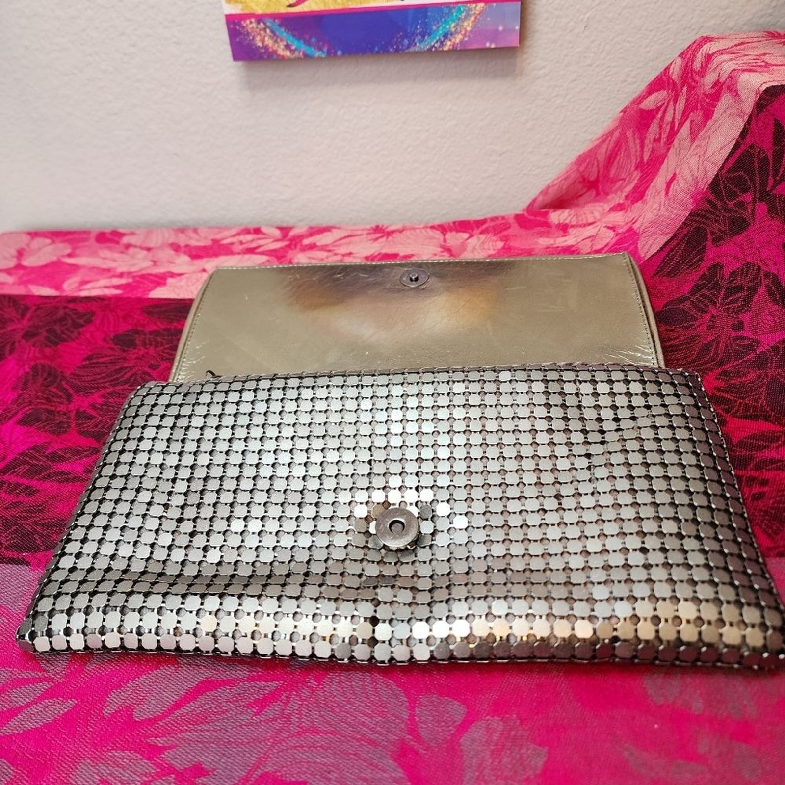 Pewter Metal Bling Chain Mail Clutch With Chain Strap.