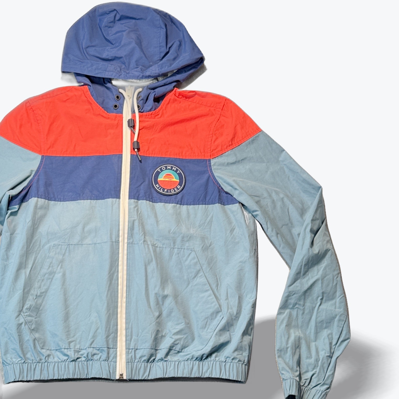 90s Tommy Hilfiger Sailing Yachting Colorblock Hooded Jacket Windbreaker Patch