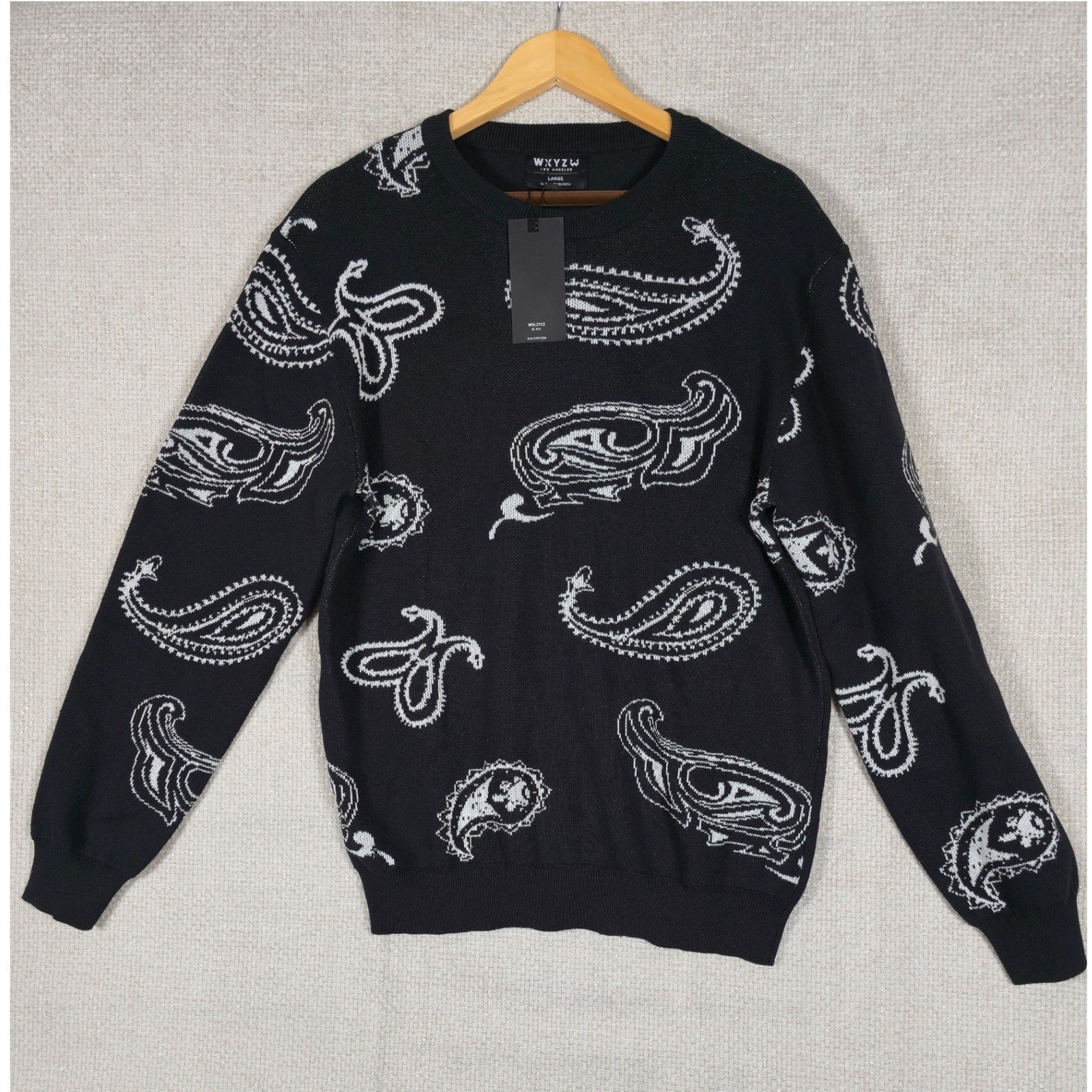 WXYZ Los Angeles Black Paisley Knit Sweater Men’s Large Cotton Blend NWT