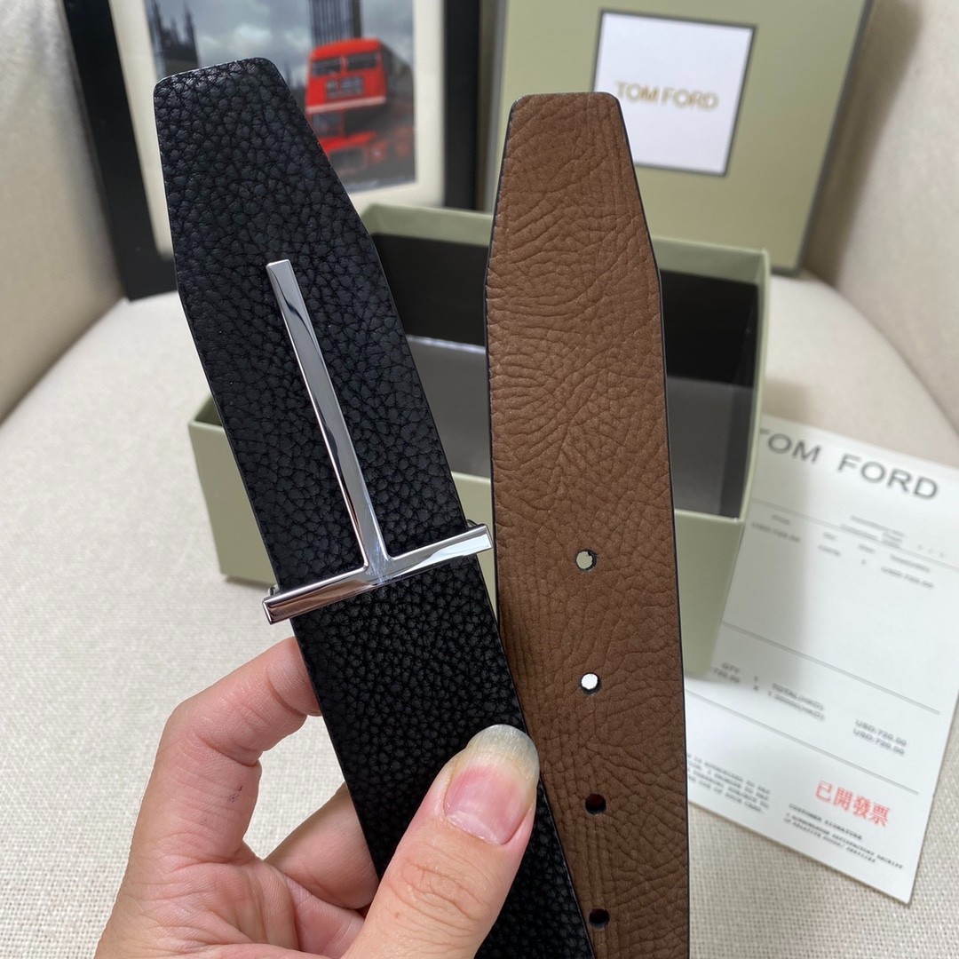 Authentic Tom Ford Reversible Leather T-Buckle Belt Luxury Designer Fashion
