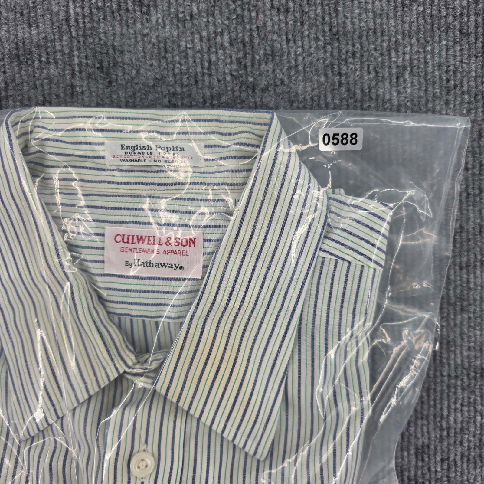 Vintage Culwell & Son Hathaway Striped Shirt Mens 16-34 Blue Green Poplin USA