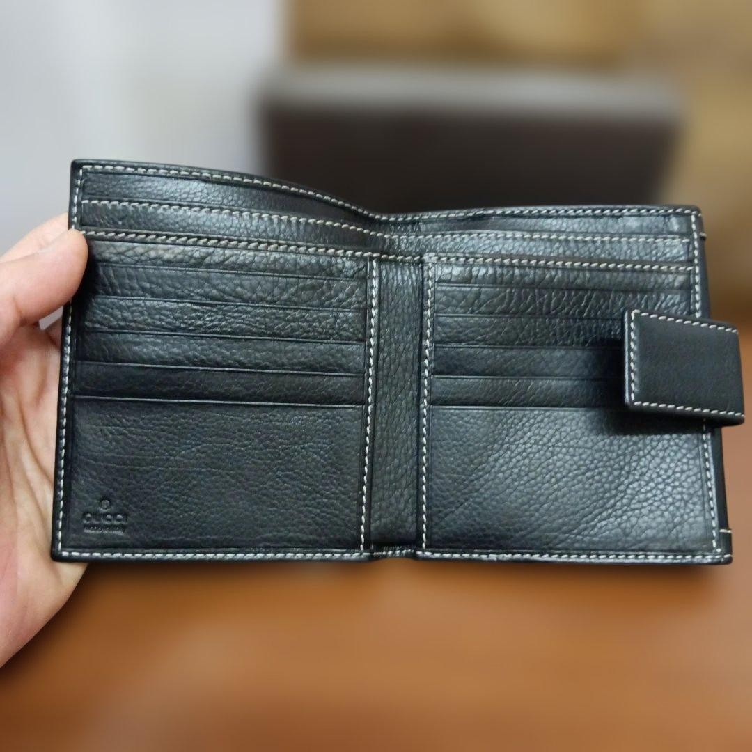 GUCCI Black Leather Bifold Wallet Double Snap Bill Compartment Coin Pocket