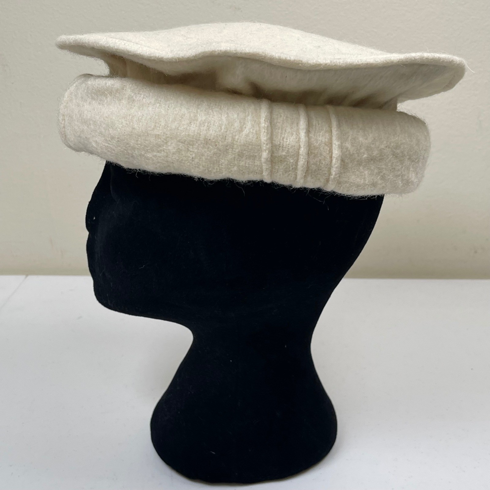 Pakol Afghan Chitrali Wool Beret Hat Women Ivory Traditional Handmade Felt