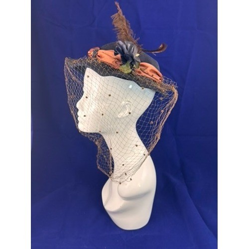 Vintage 40s 50s Best & Co NY Black Felt Hat Veil Feather Cocktail Hat