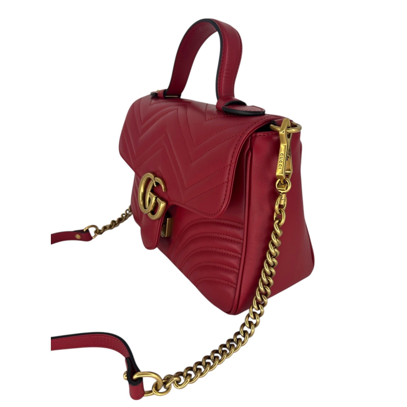 Gucci GG Marmont Small Matelasse Leather Top Handle Bag Hibiscus Red