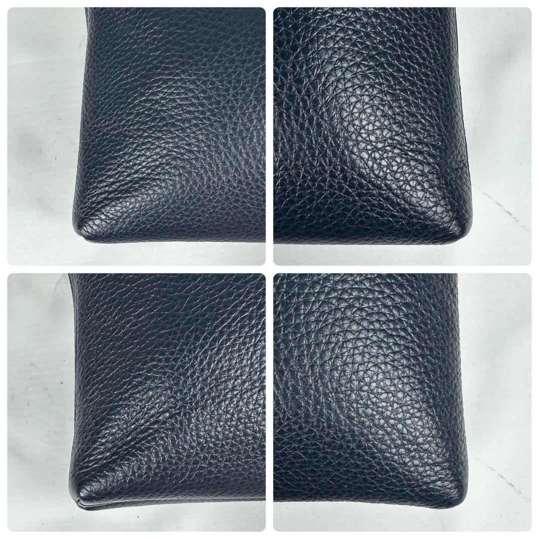 COACH Leather Shoulder Bag Layla Zipper Logo Embossed Navy