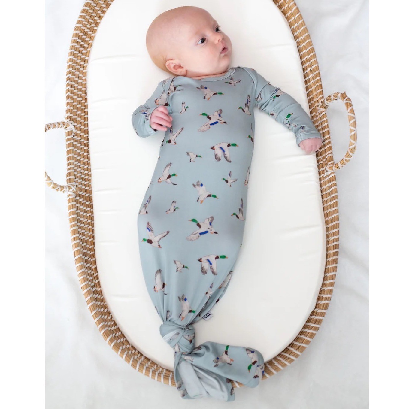 Goosies Bamboo Knotted Gown 0-3M Mallard Duck Blue Lightweight Baby Sleeper NWT