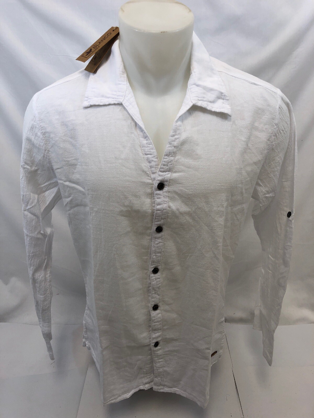 Mens LONG SLEEVE BUTTON UP BLANCO By ENVY WHITE SHIRT BEACH TOP 100% Cotton NWT